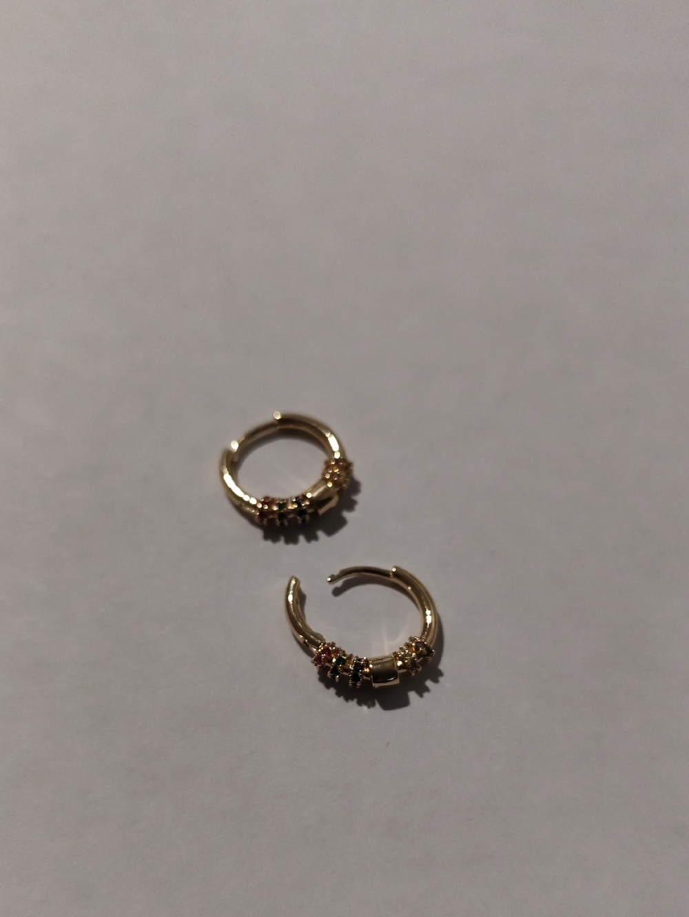 Ecco Gold Hoop Huggie Earrings with Tiny Jewel Accents